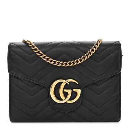 Gucci Calfskin Matelasse GG Marmont Chain Wallet Black 1 of 22