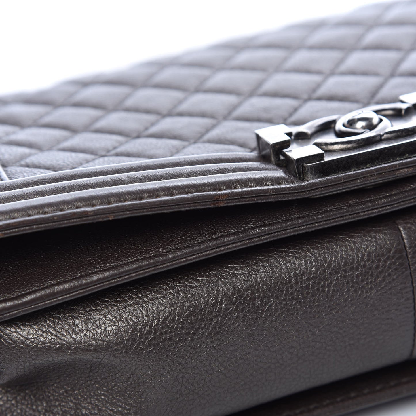 Metallic Calfskin Quilted Medium Boy Flap Dark Silver