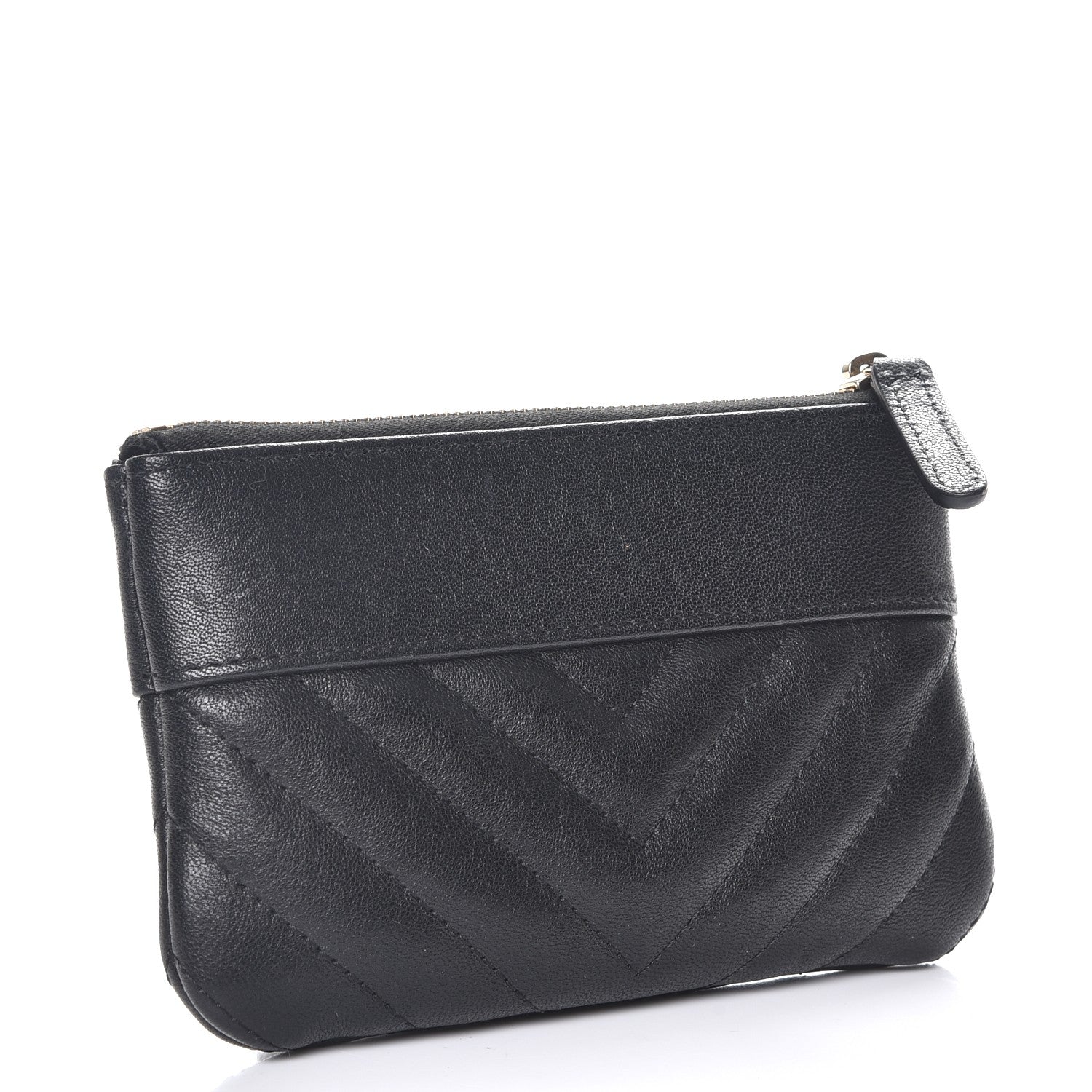 Chanel Sheepskin Chevron Quilted Small Vintage Mademoiselle Cosmetic Case Black 3 of 8