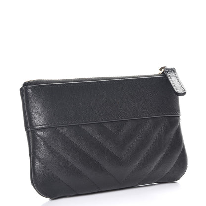 Chanel Sheepskin Chevron Quilted Small Vintage Mademoiselle Cosmetic Case Black 3 of 8