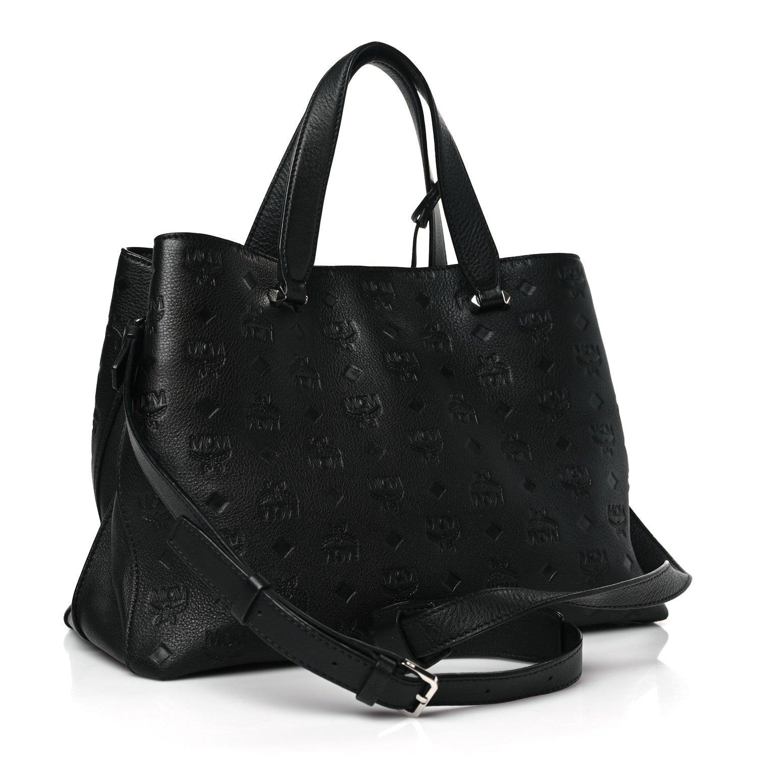 MCM Calfskin Ottomar Monogram Large Essential Tote Black 3 of 9