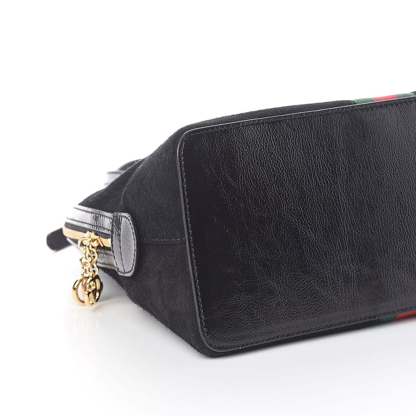 Suede Patent GG Web Medium Ophidia Top Handle Dome Bag Black