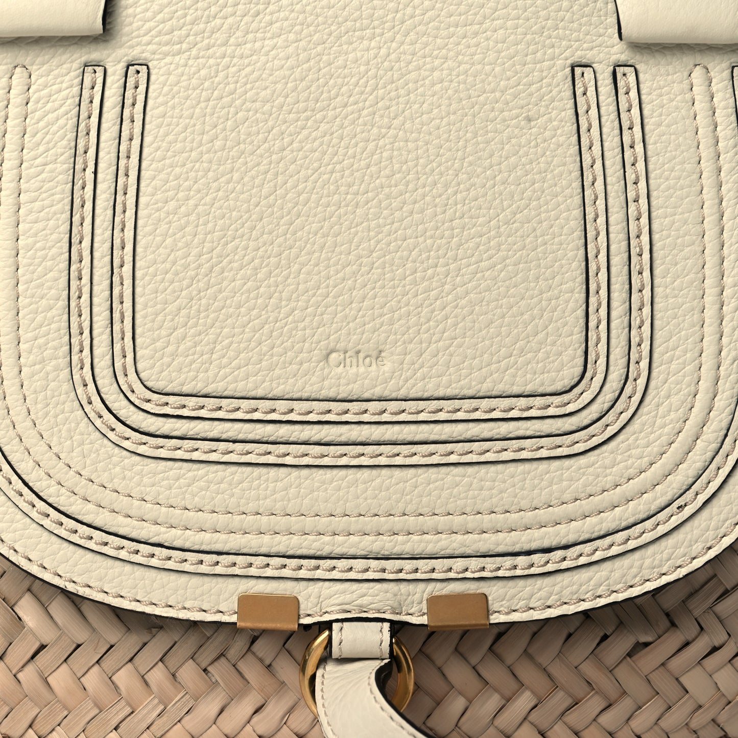 Raffia Small Grain Calfskin Medium Marcie Basket White