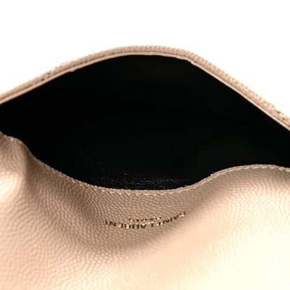 Saint Laurent Grain De Poudre Matelasse Chevron Monogram Compact Wallet Dark Beige 5 of 7