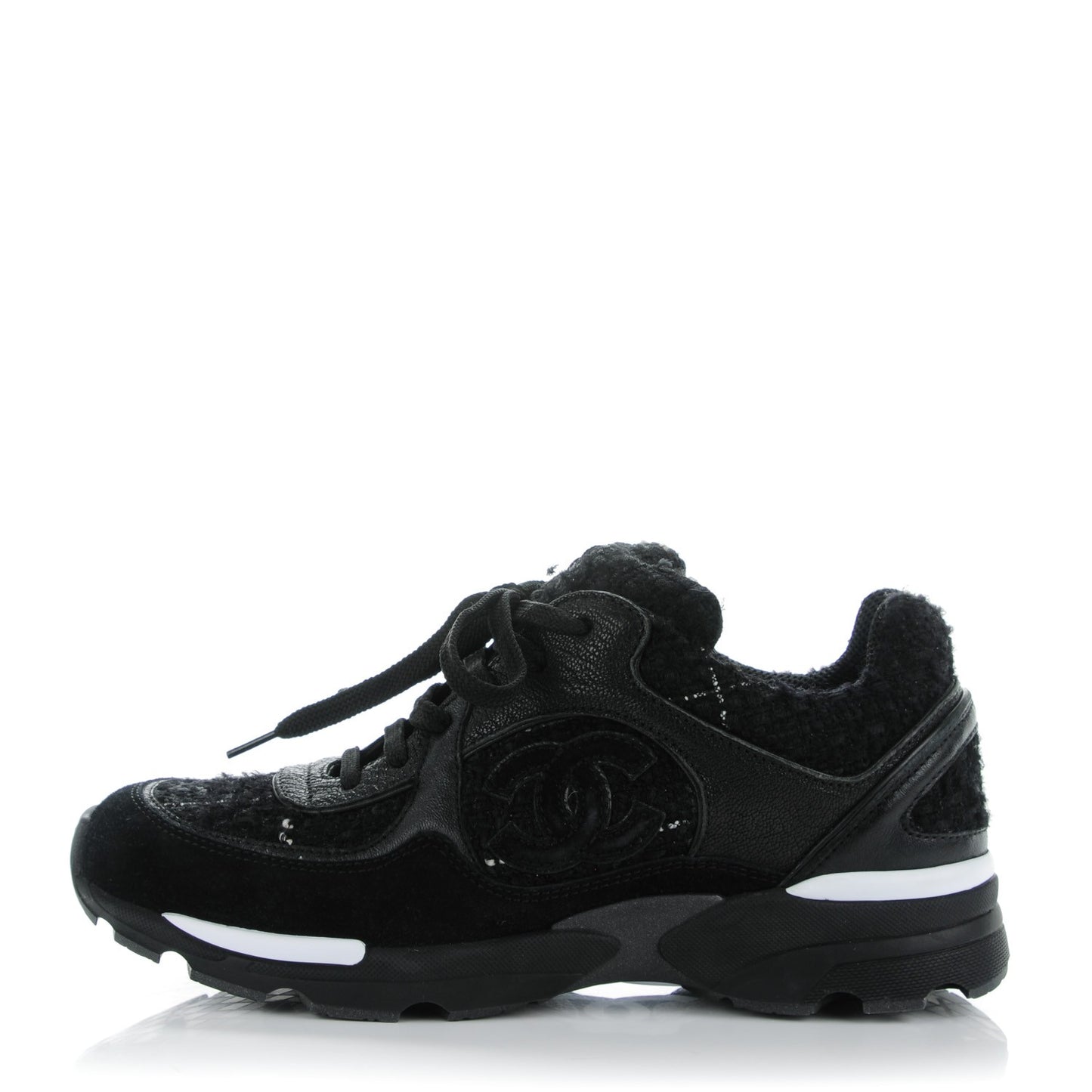 Tweed Suede Goatskin CC Sneakers 35.5 Black White