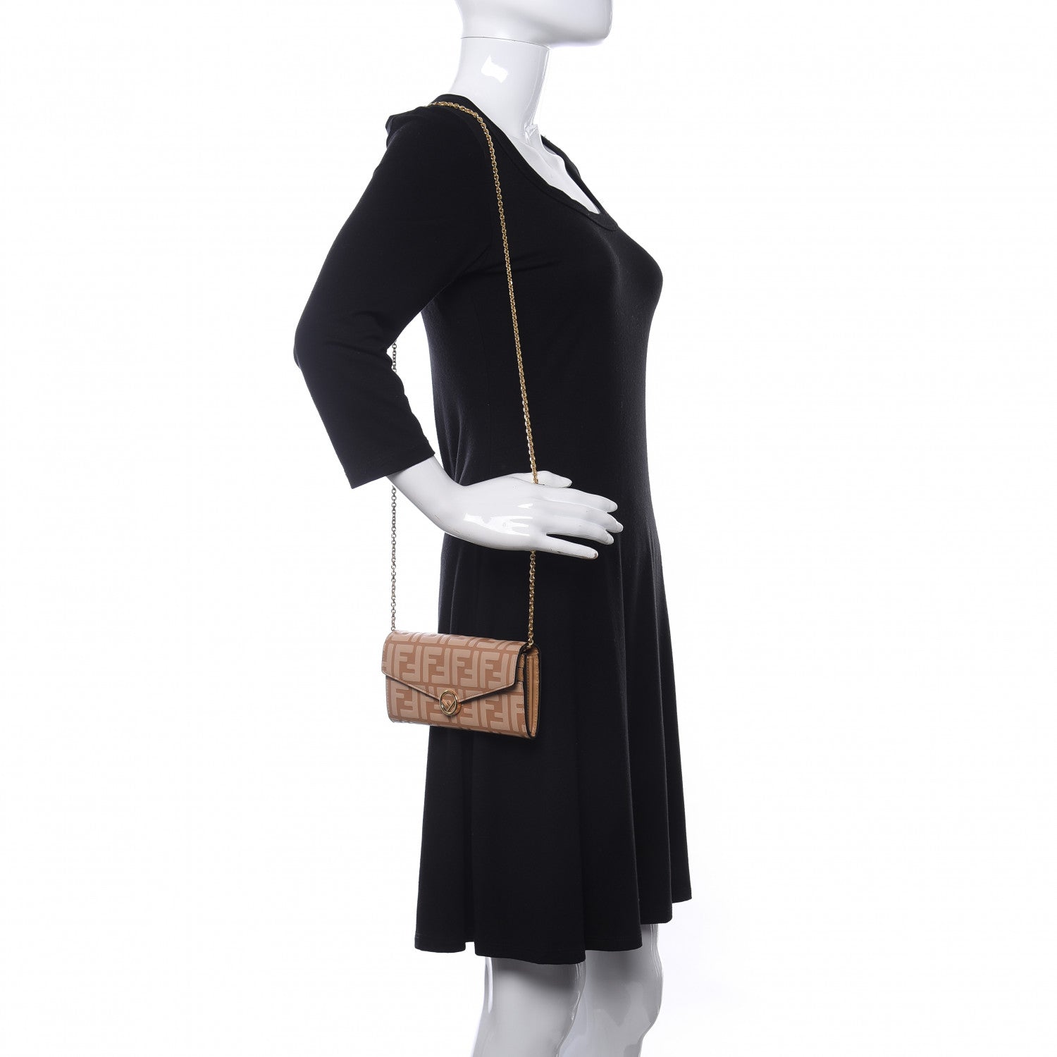 Fendi Vitello Termolagoon F is Fendi FF 1974 Embossed Continental Envelope Wallet On Chain Miele Scuro 2 of 11