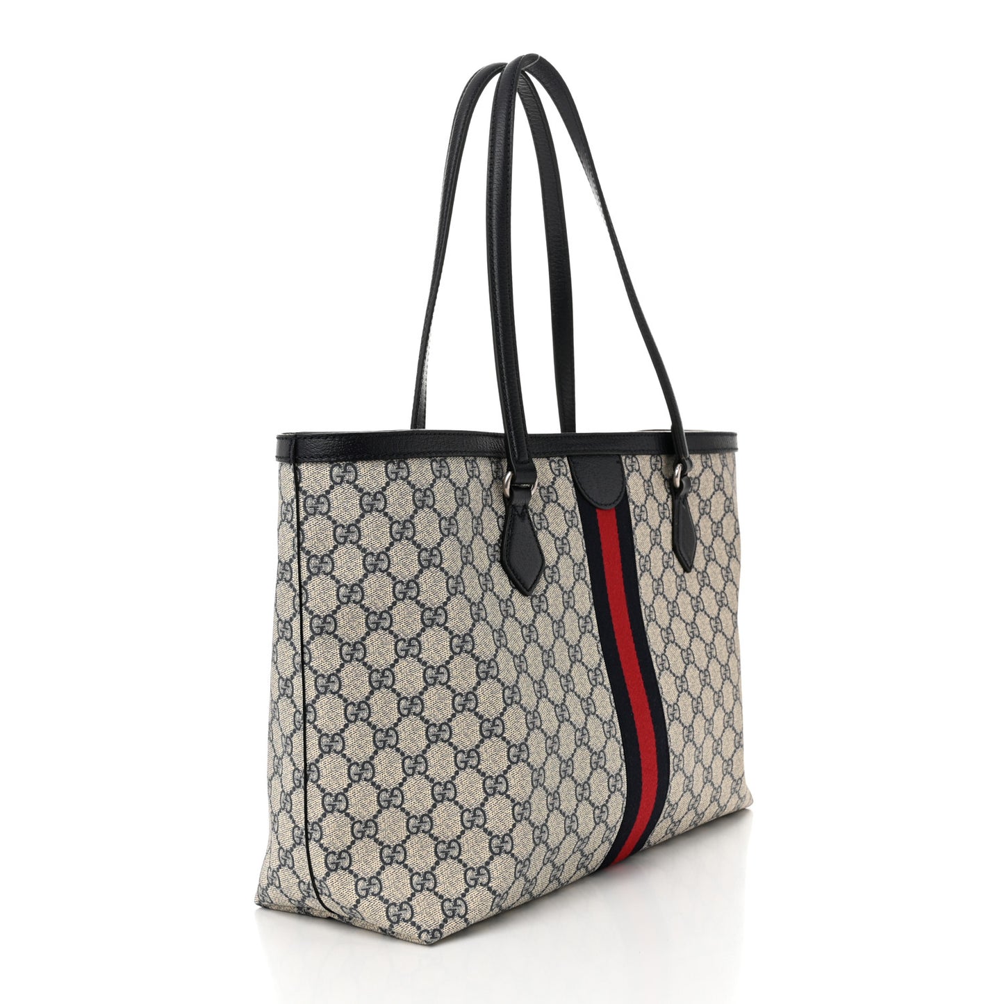 GG Supreme Monogram Textured Calfskin Web Medium Ophidia Shopping Tote Beige Blue