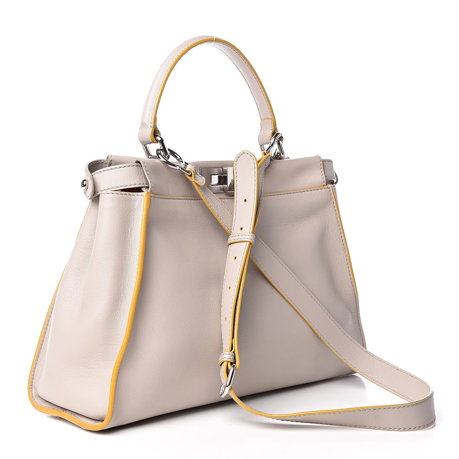 Fendi Vitello Seta Burro Medium Peekaboo Iconic Satchel Grigio Polvere Mattone 4 of 16