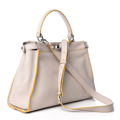 Fendi Vitello Seta Burro Medium Peekaboo Iconic Satchel Grigio Polvere Mattone 4 of 16
