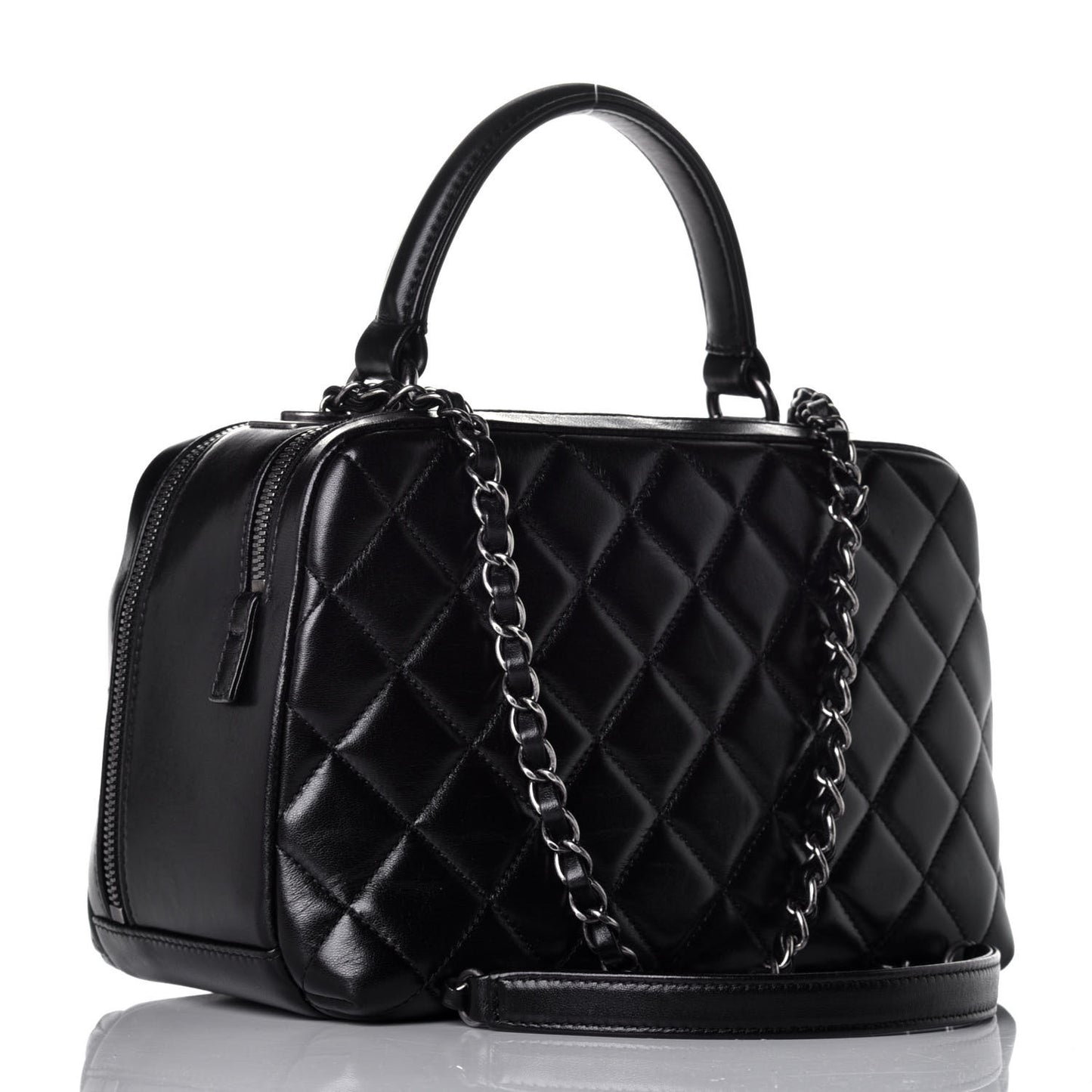 Lambskin Quilted Medium Trendy CC Bowling Bag Black