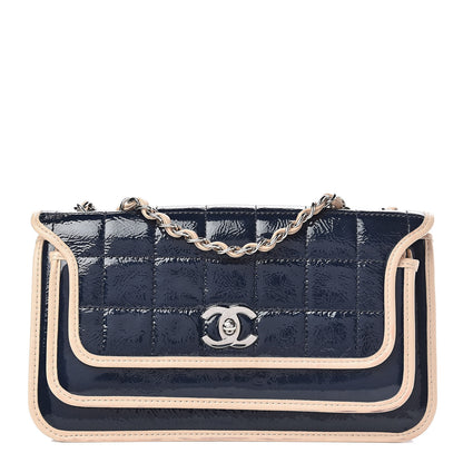 Chanel Patent Lambskin Medium Chocolate Bar Flap Navy Beige 1 of 15