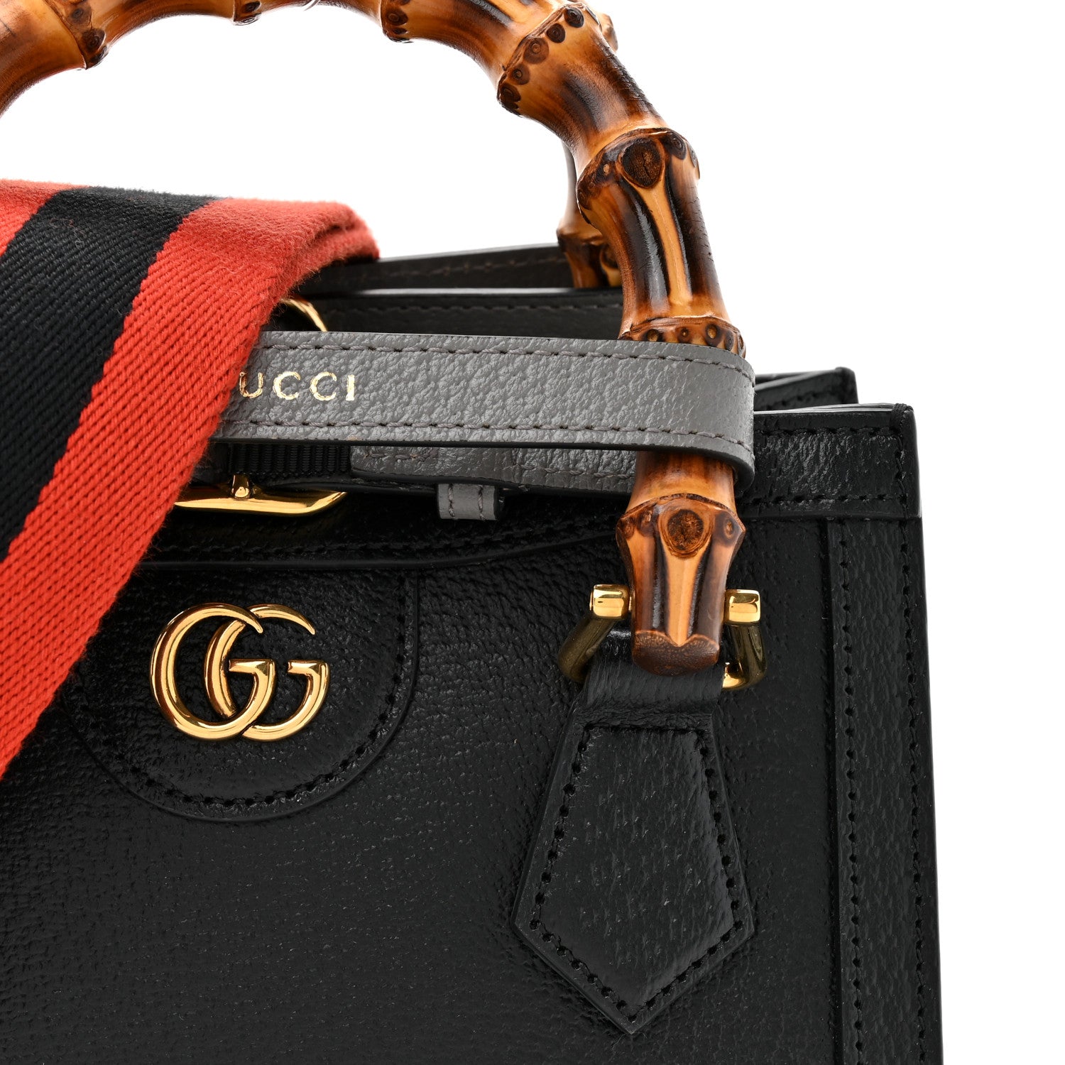Gucci Textured Dollar Calfskin Web Mini Diana Tote Bag Black 8 of 10