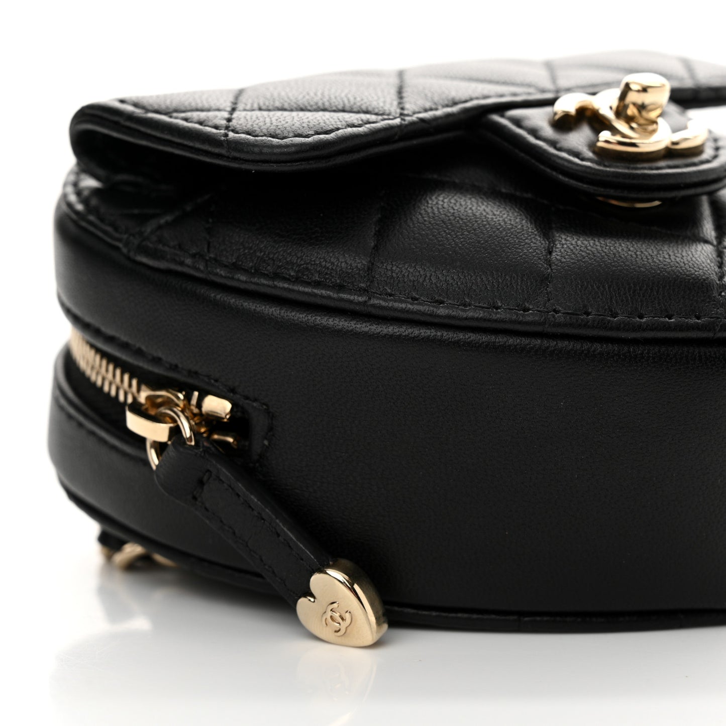 Lambskin Quilted CC In Love Heart Waist Belt Bag With Chain Black