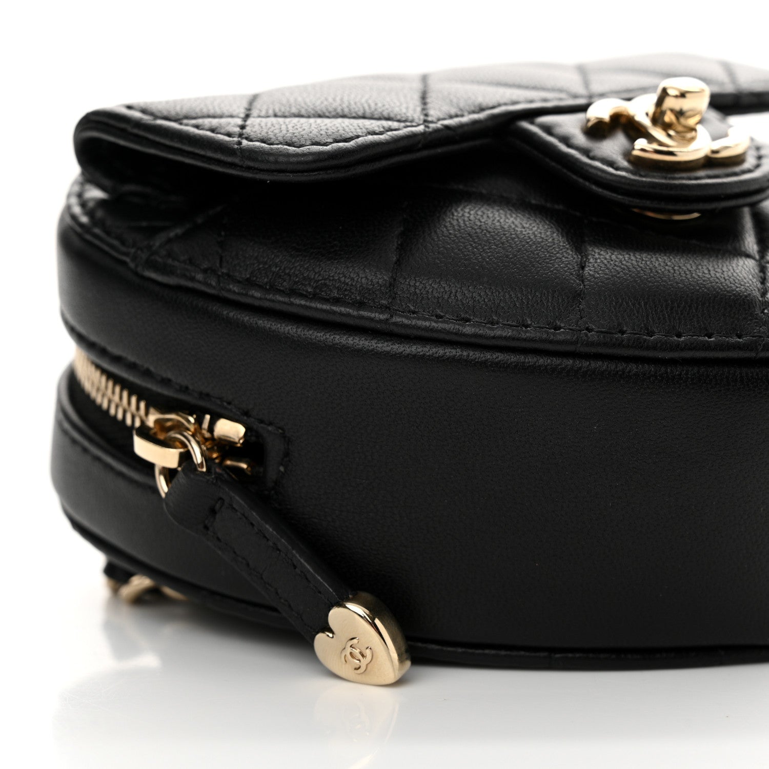 Chanel Lambskin Quilted CC In Love Heart Waist Belt Bag With Chain Black 9 of 10