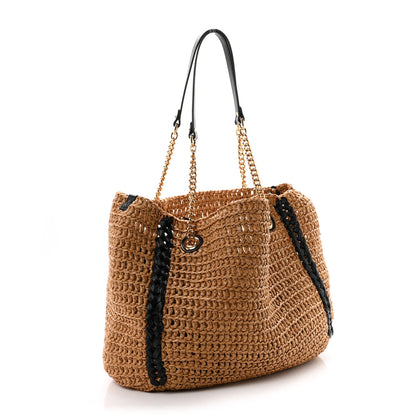 Gucci Raffia Effect Large GG Marmont Shoulder Tote Bag Natural Black 3 of 10