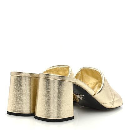 Prada Nappa Logo Quilted 65mm Block Heel Slide Sandals 39 Gold 4 of 7