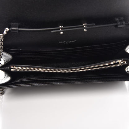 Saint Laurent Grain De Poudre Matelasse Chevron Monogram Chain Wallet Black 5 of 7