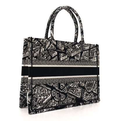 Christian Dior Canvas Embroidered Medium Plan De Paris Book Tote Black White 3 of 10