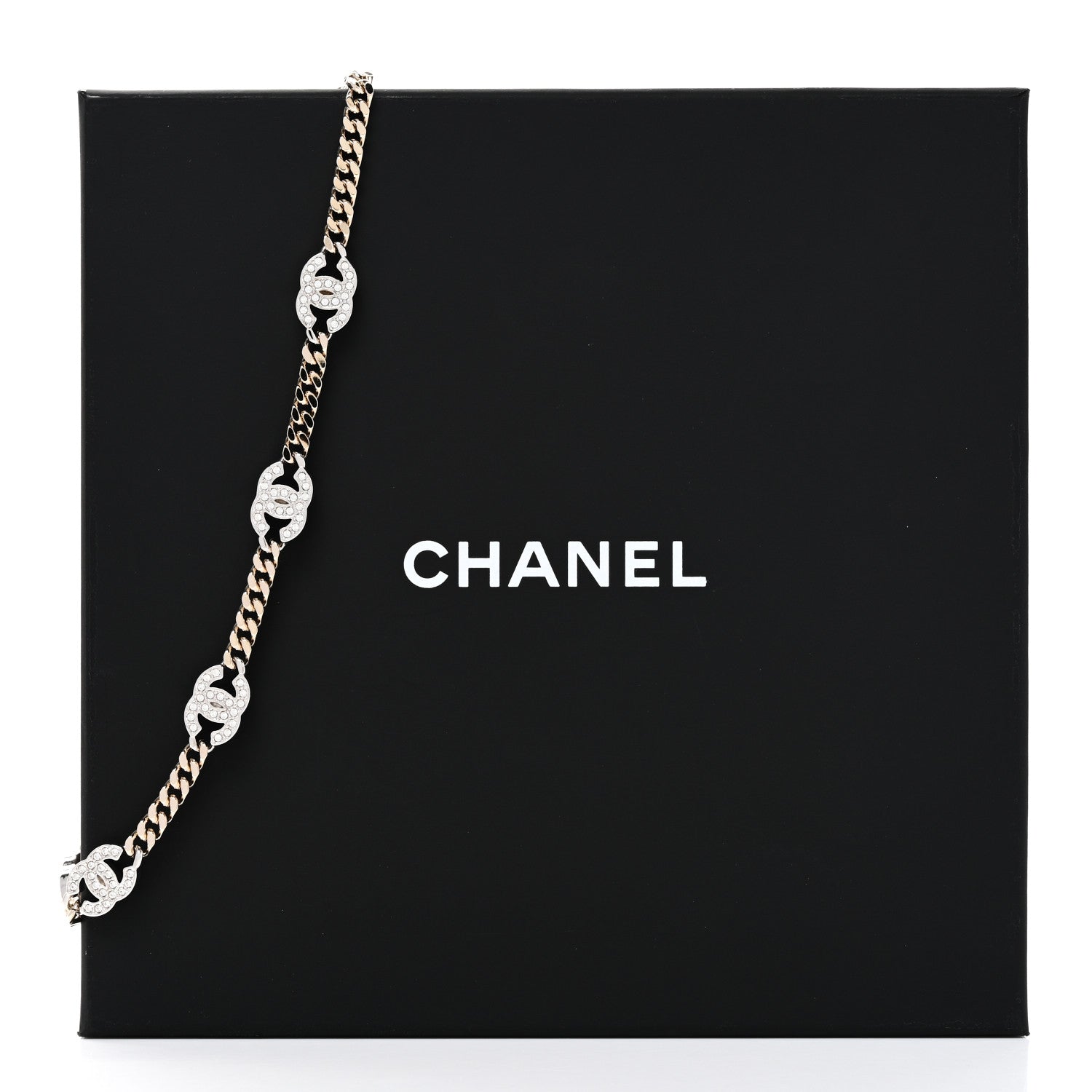 Chanel Crystal Chain CC Link Choker Gold Silver 6 of 6