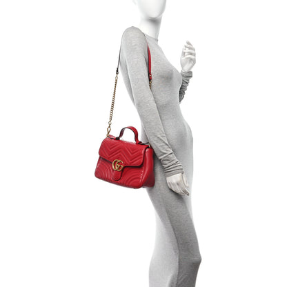 Gucci Calfskin Matelasse Small GG Marmont Top Handle Shoulder Bag Hibiscus Red 2 of 10