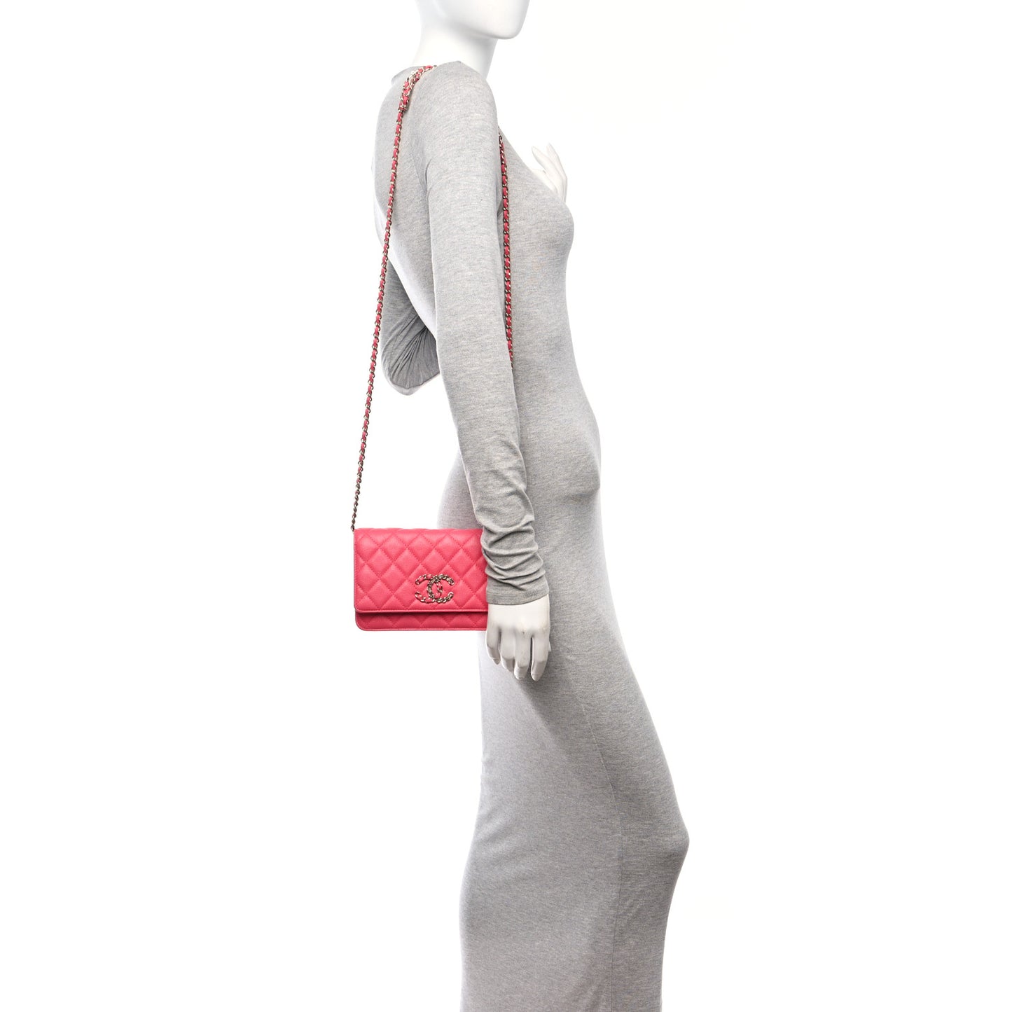 Caviar Quilted French New Wave Chain CC Wallet On Chain WOC Pink