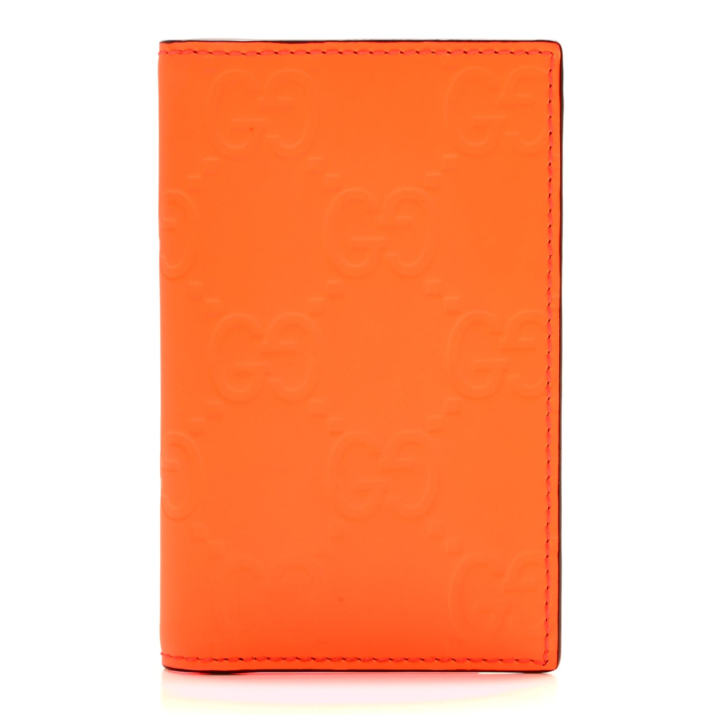 Rubber Effect GG Embossed Long Card Case New Orange Fluo