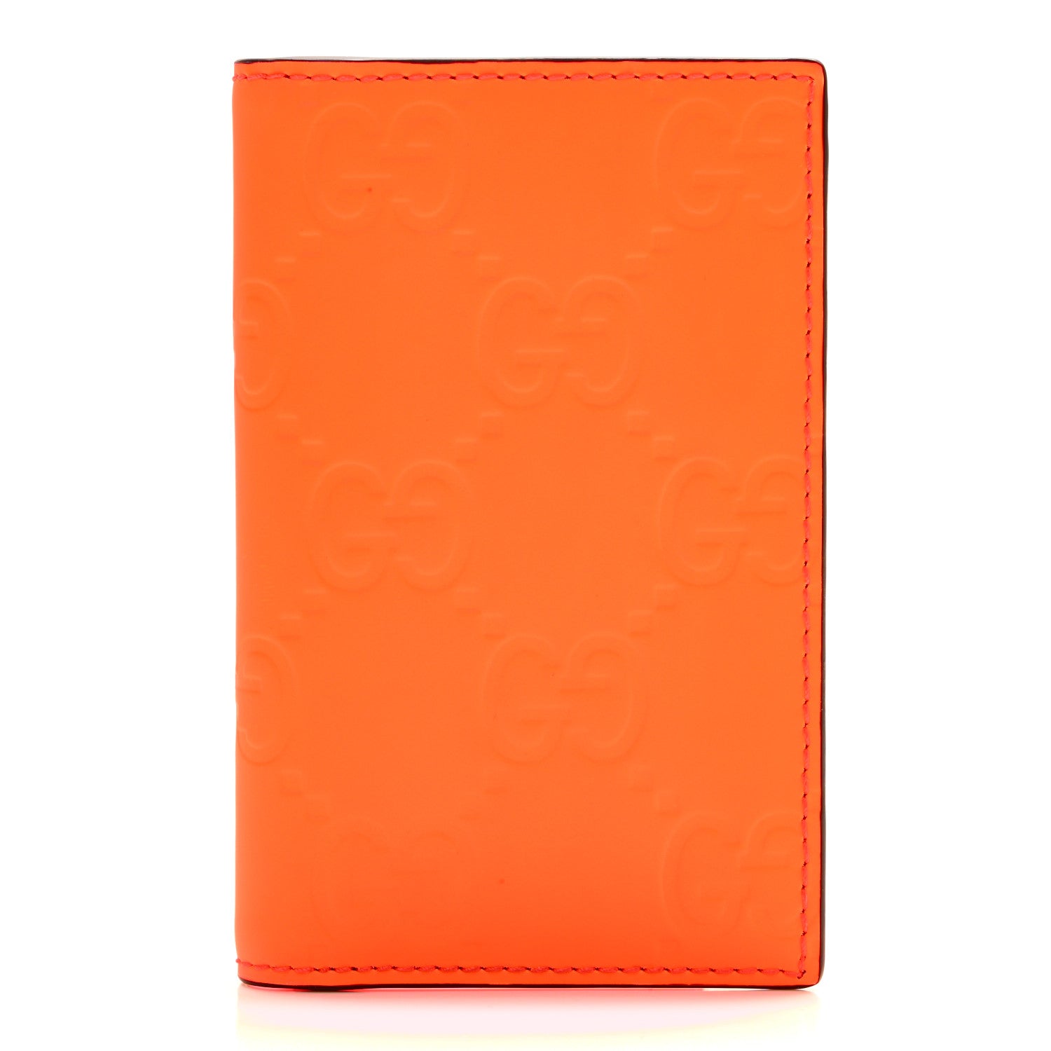 Gucci Rubber Effect GG Embossed Long Card Case New Orange Fluo 1 of 8