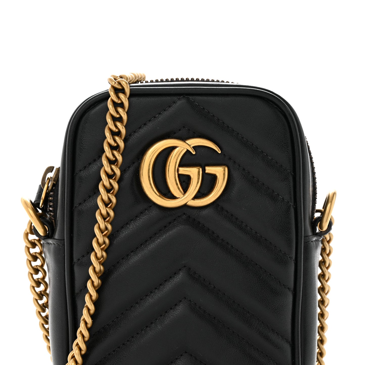 Calfskin Matelasse Mini GG Marmont Crossbody Bag Black