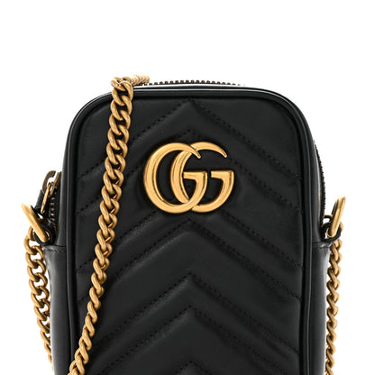 Gucci Calfskin Matelasse Mini GG Marmont Crossbody Bag Black 8 of 13