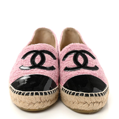 Chanel Tweed Patent CC Espadrilles 37 Pink Black 2 of 8