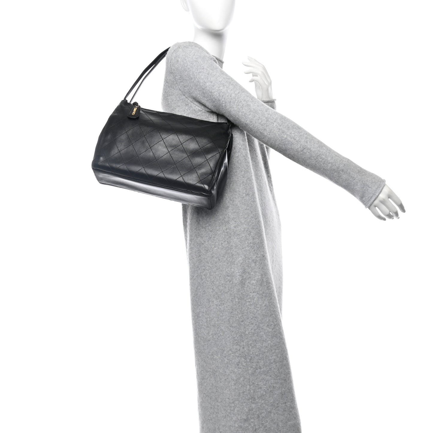 Lambskin Stitched Shoulder Bag Black