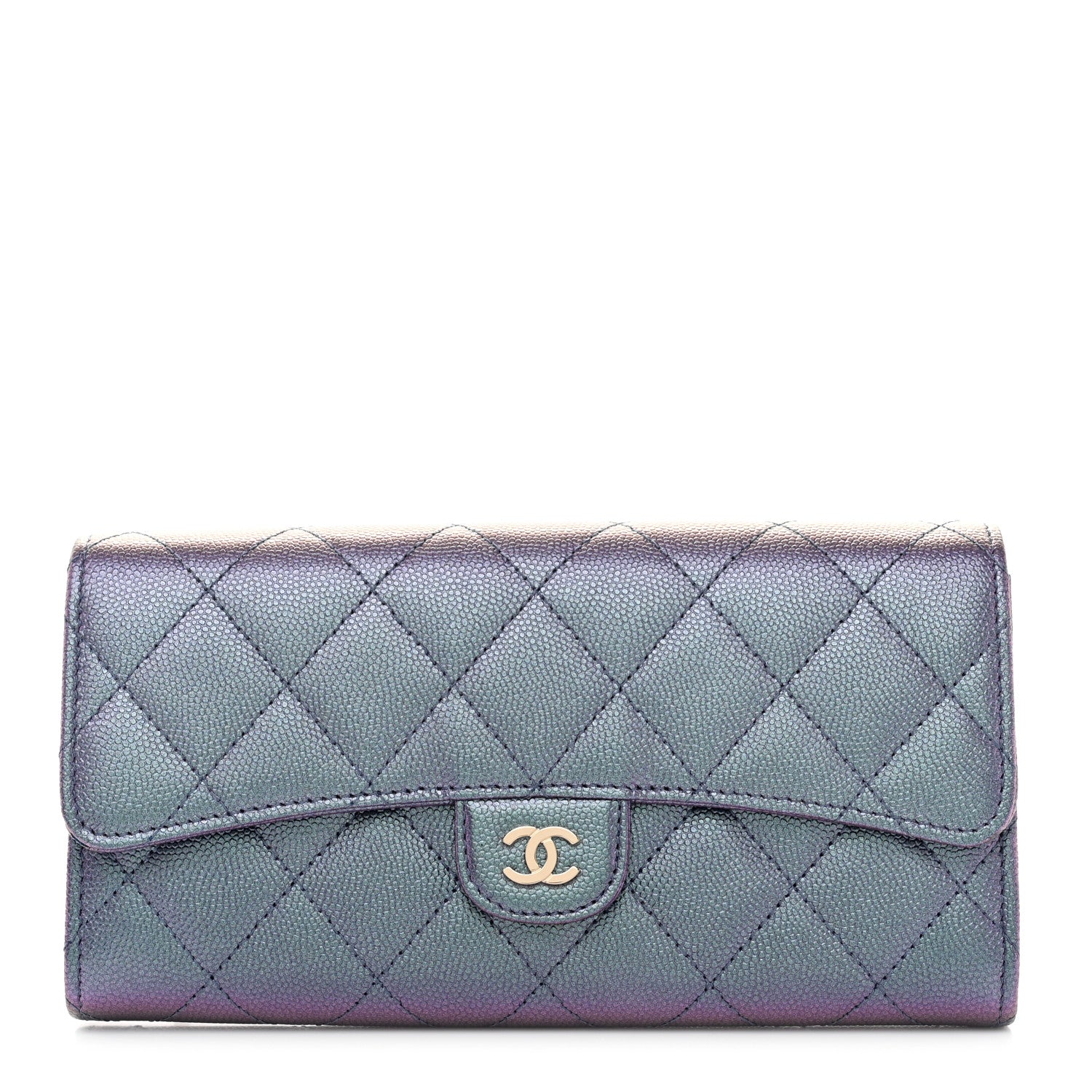 Chanel Iridescent Caviar Quilted Large Gusset Flap Wallet Dark Blue 1 of 9