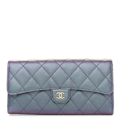 Chanel Iridescent Caviar Quilted Large Gusset Flap Wallet Dark Blue 1 of 9