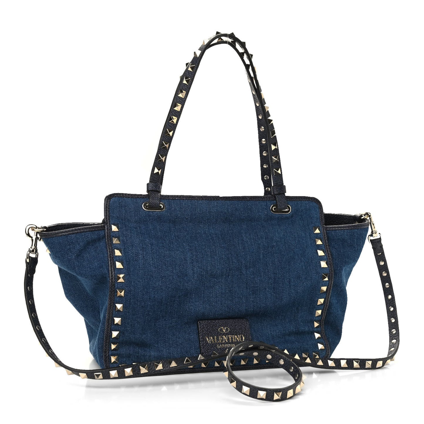 Denim Butterfly Embroidered Small Rockstud Tote Light Denim Multicolor