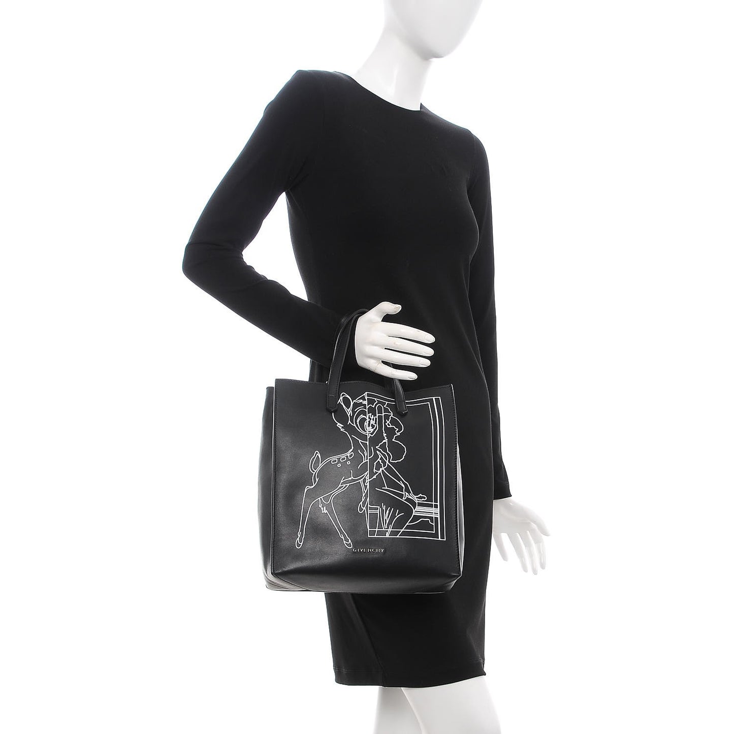 Calfskin Bambi Print Small Stargate Shopper Tote Black