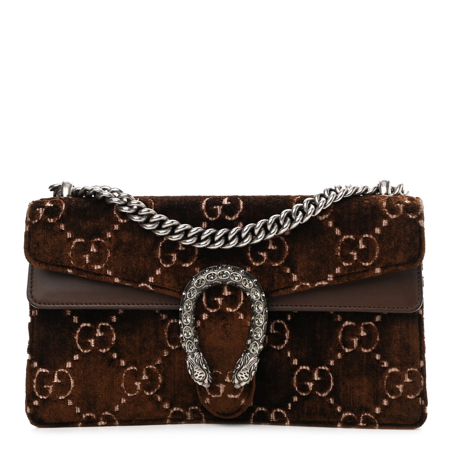 Velvet Moon Calfskin Crystal GG Monogram Small Dionysus Shoulder Bag Brown Vintage Cocoa Black Diamond