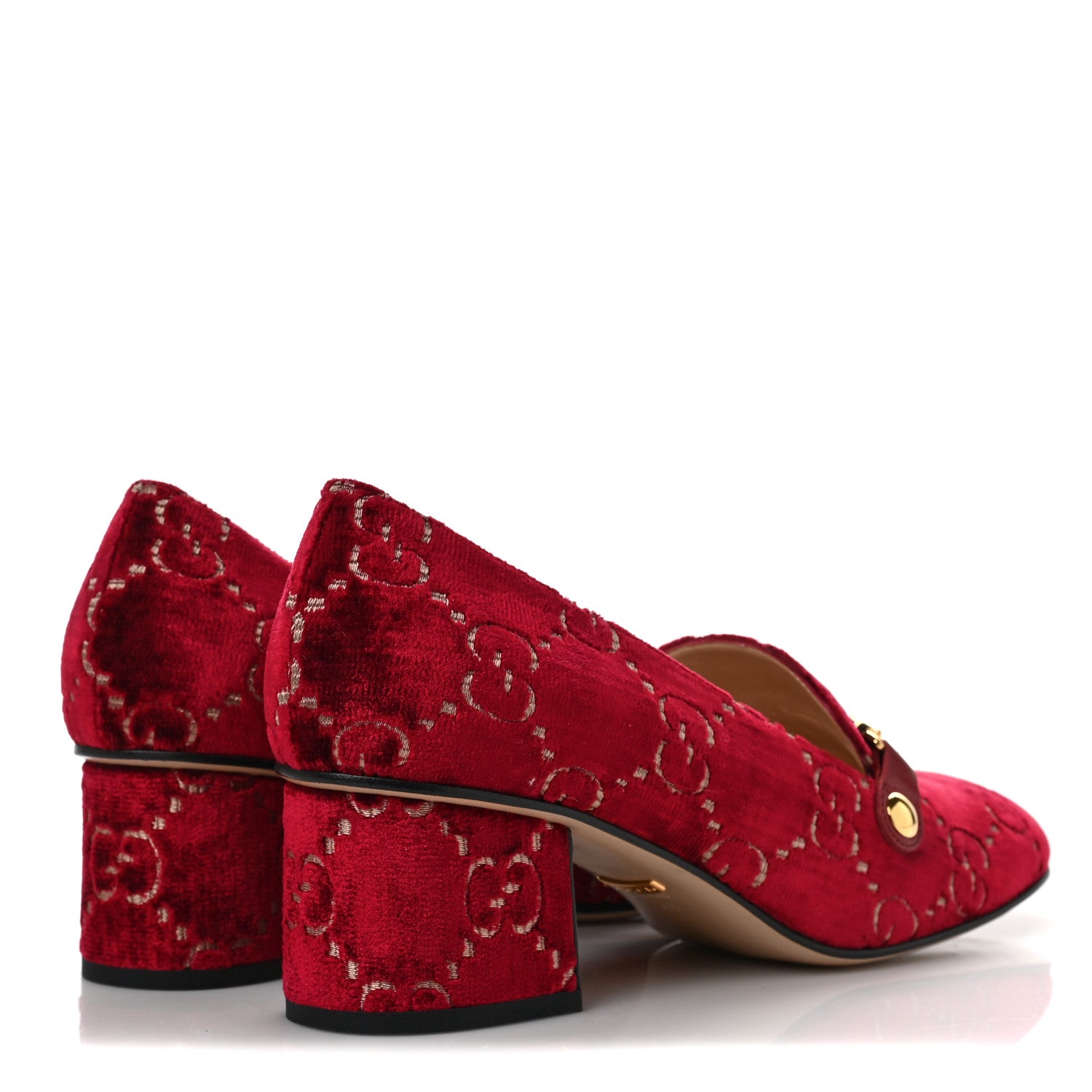 Gucci Velvet GG Monogram Sylvie Web Chain Mid Heel Loafers 40 Red Cipria 4 of 8