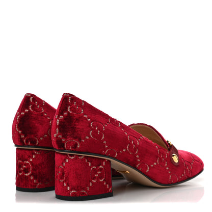 Gucci Velvet GG Monogram Sylvie Web Chain Mid Heel Loafers 40 Red Cipria 4 of 8
