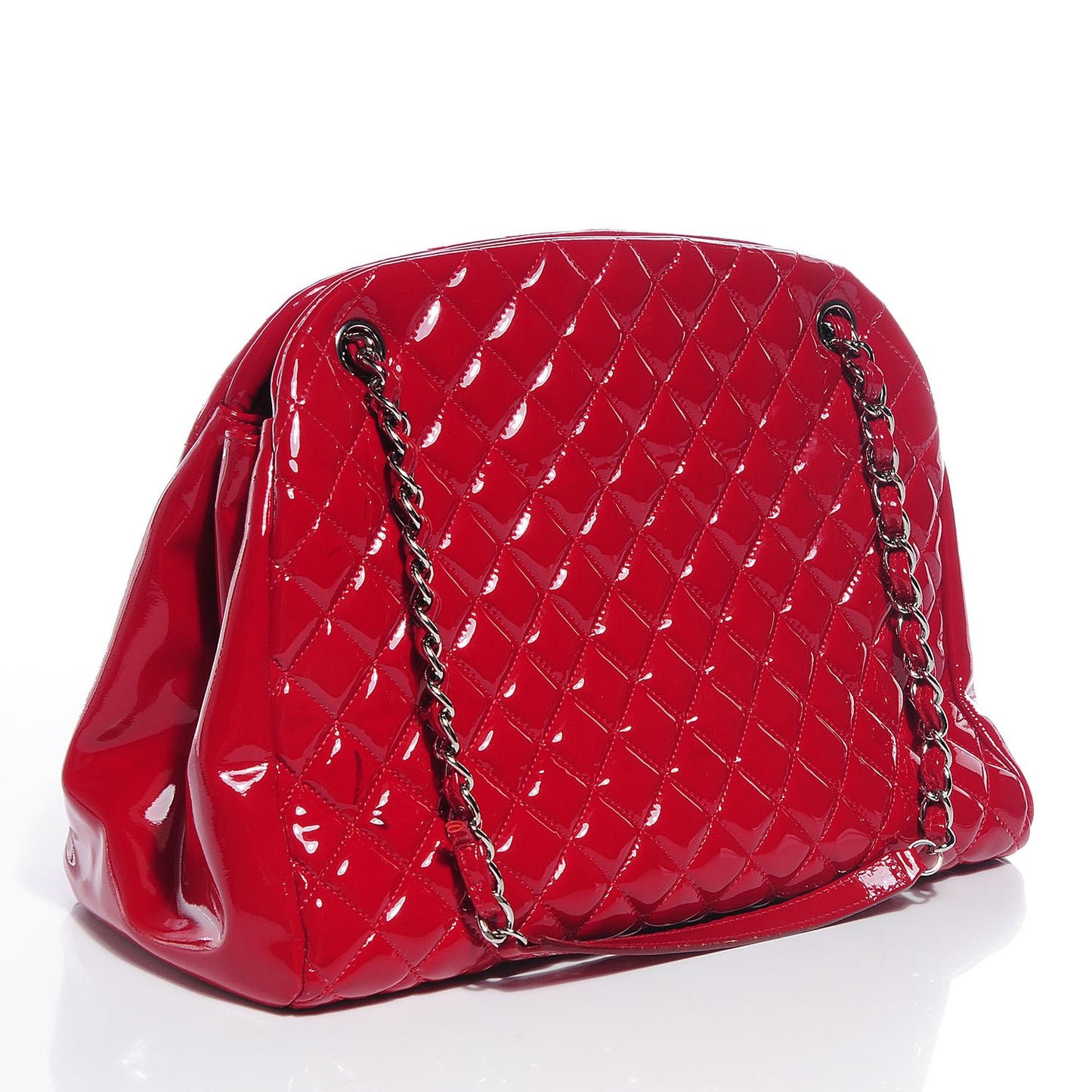 Patent Quilted Large Just Mademoiselle Bowling Bag Red