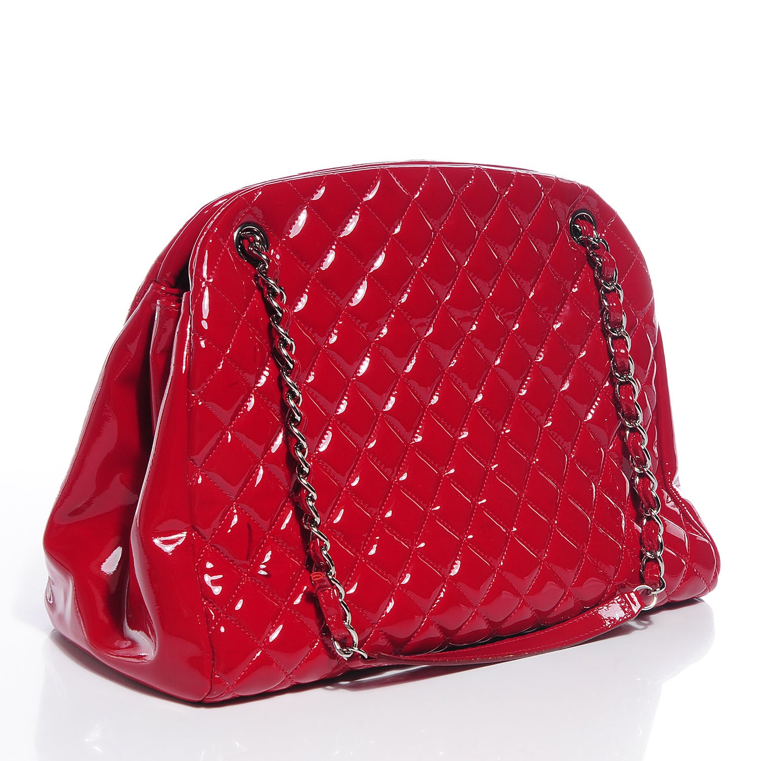 Chanel Patent Quilted Large Just Mademoiselle Bowling Bag Red 3 of 7