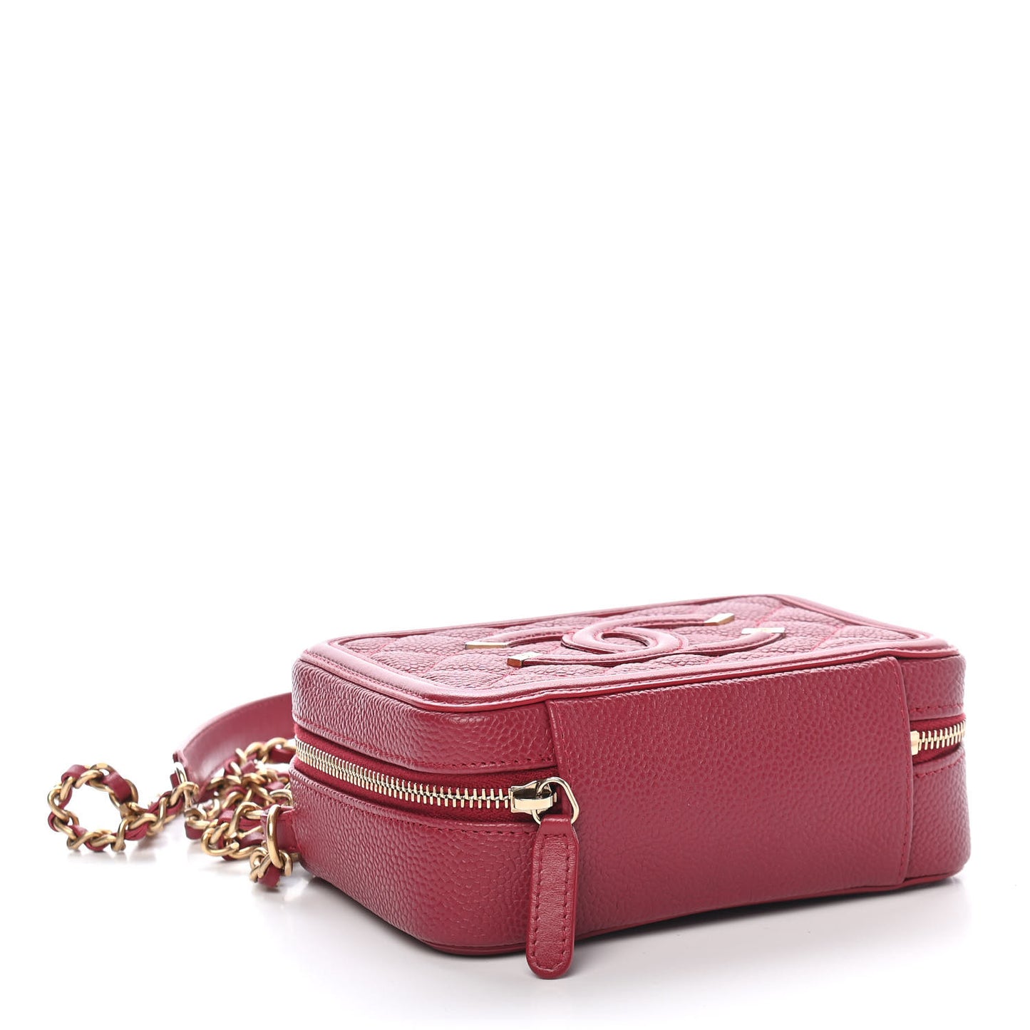 Caviar Quilted Filigree Vanity Clutch With Chain Dark Pink