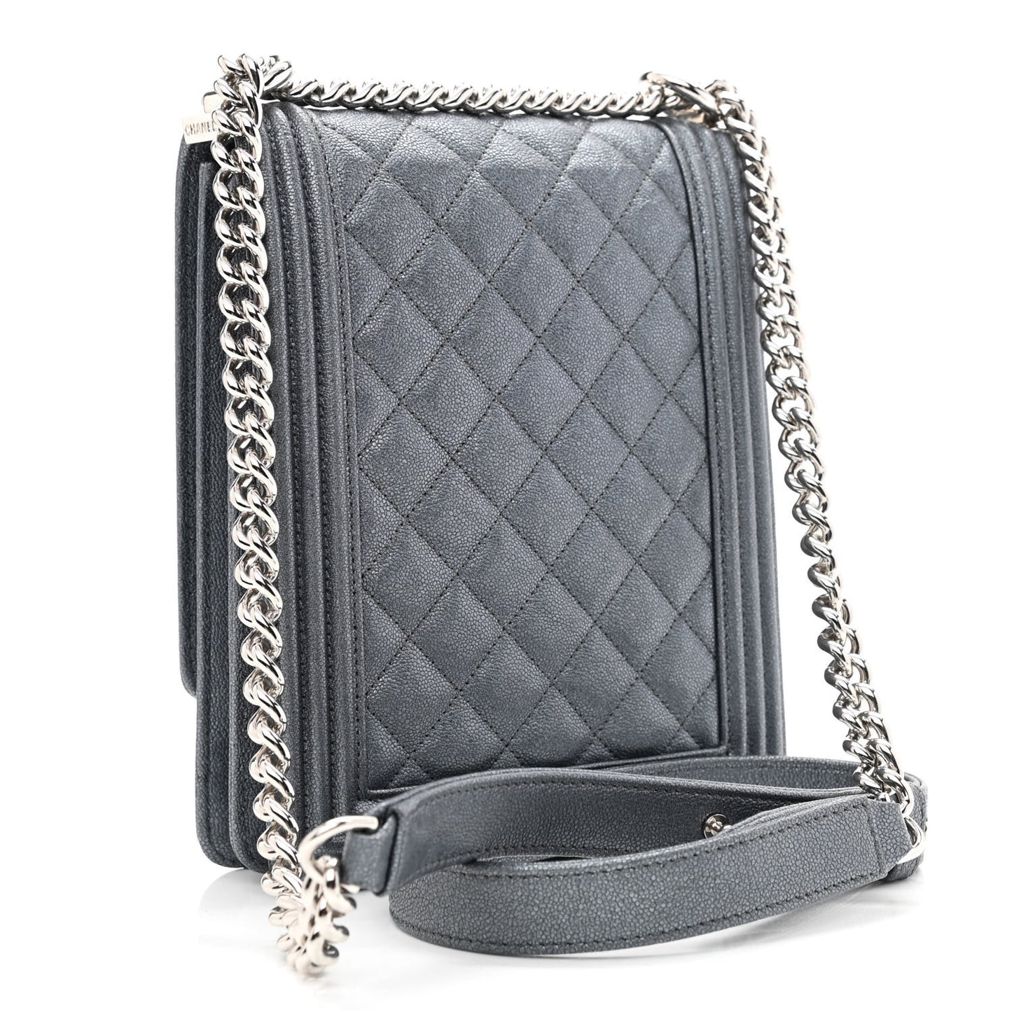 Iridescent Caviar Quilted North South Boy Flap Grey