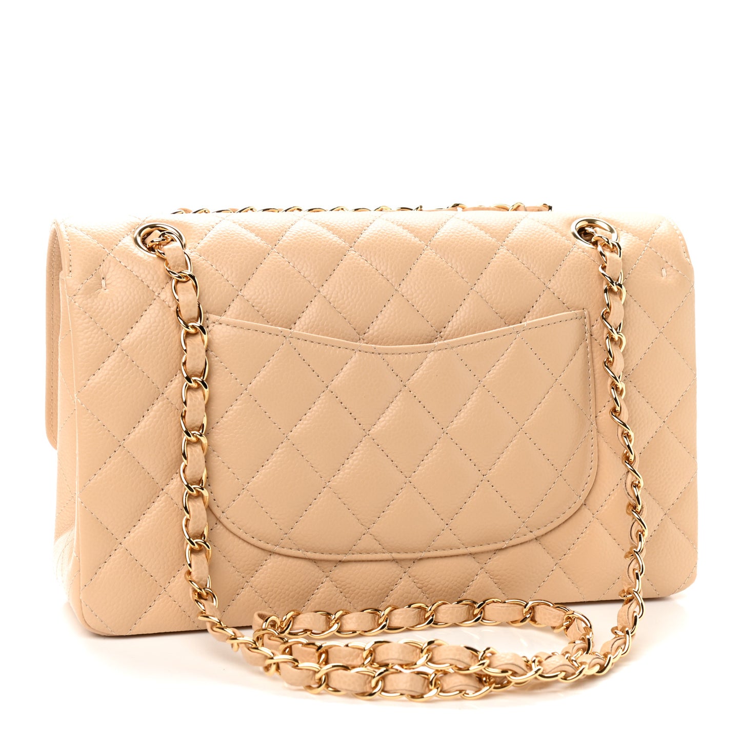 Caviar Quilted Medium Double Flap Beige