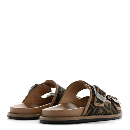Fendi Fabric Jacquard Nappa FF Mens Fendi Feel Buckled Slide Sandals 5 Tobacco Black Miele Scuro 5 of 10