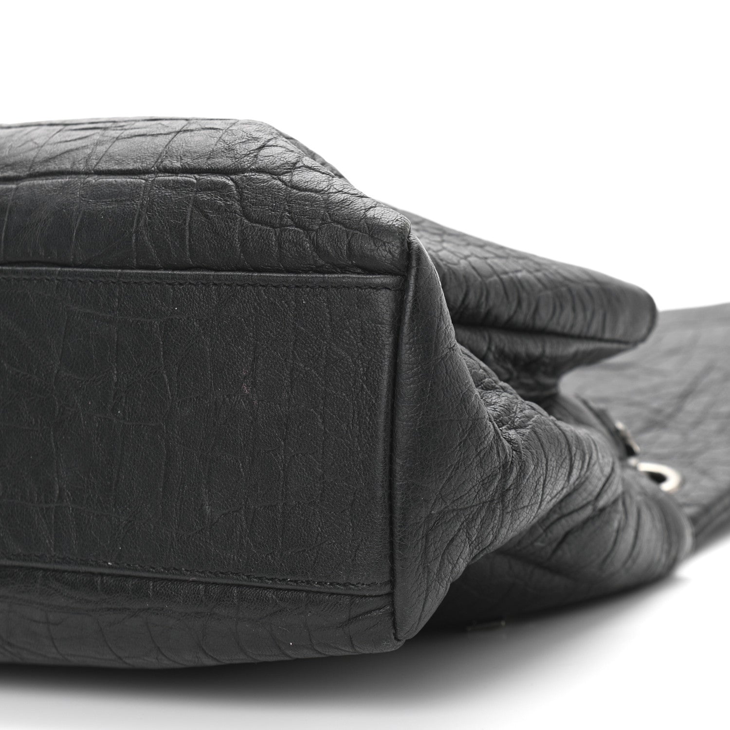 Saint Laurent Calfskin Crocodile Embossed Medium West Hollywood Monogram Fold-Over Black 10 of 11