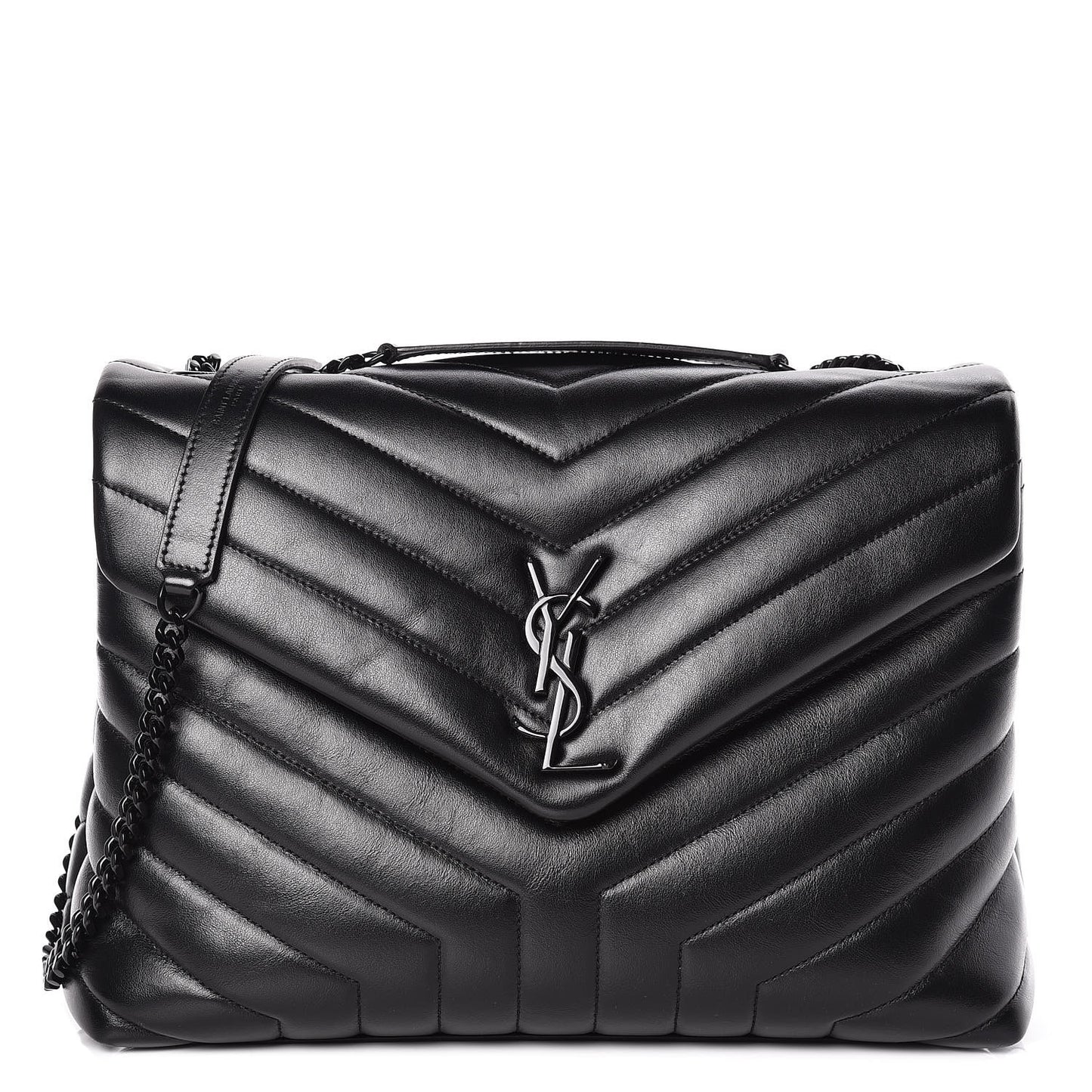 Calfskin Y Quilted Monogram Medium Loulou Chain Satchel Black