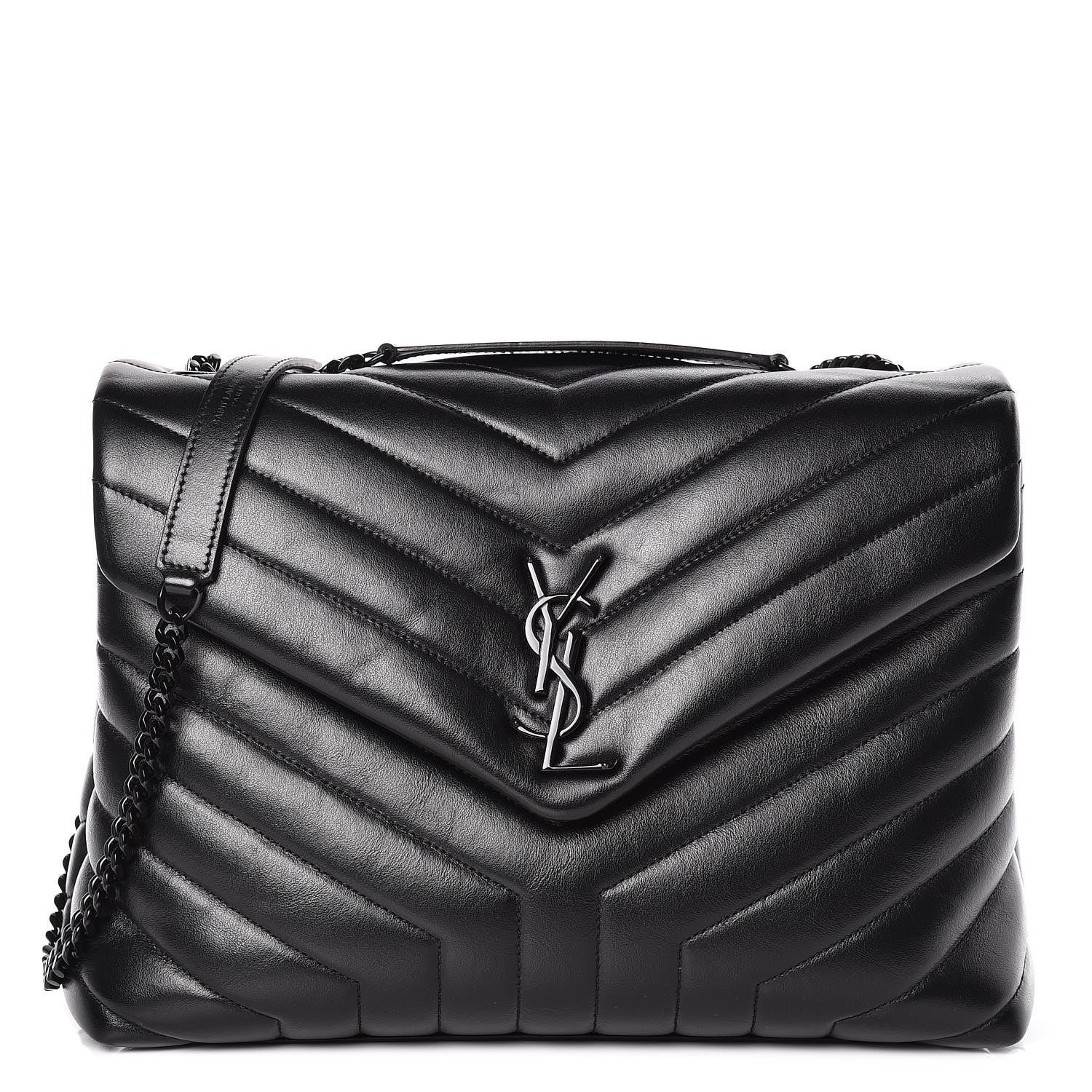Saint Laurent Calfskin Y Quilted Monogram Medium Loulou Chain Satchel Black 1 of 11