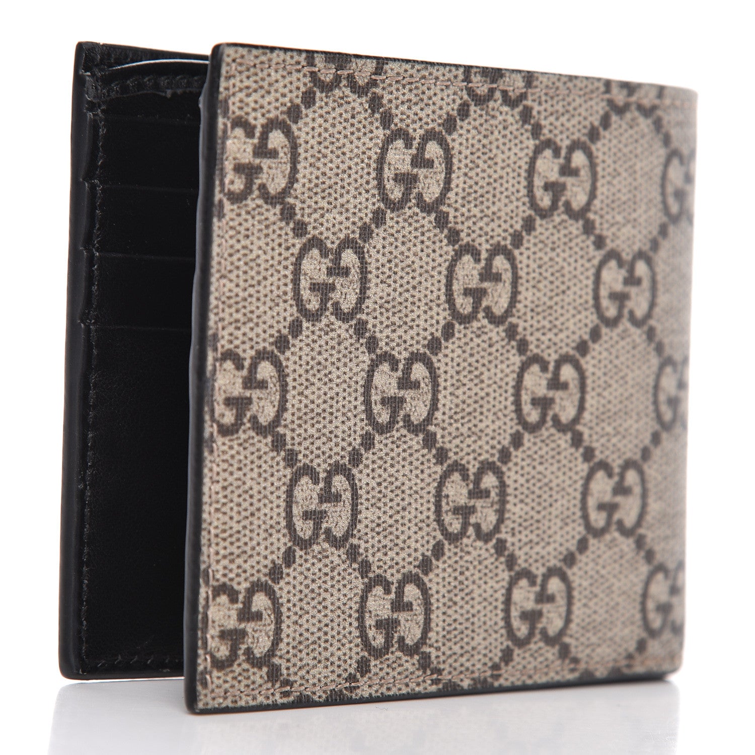 Gucci GG Supreme Monogram Selleria Calfskin Tiger Nice Bi-Fold Wallet Beige Ebony Multicolor Black 3 of 8