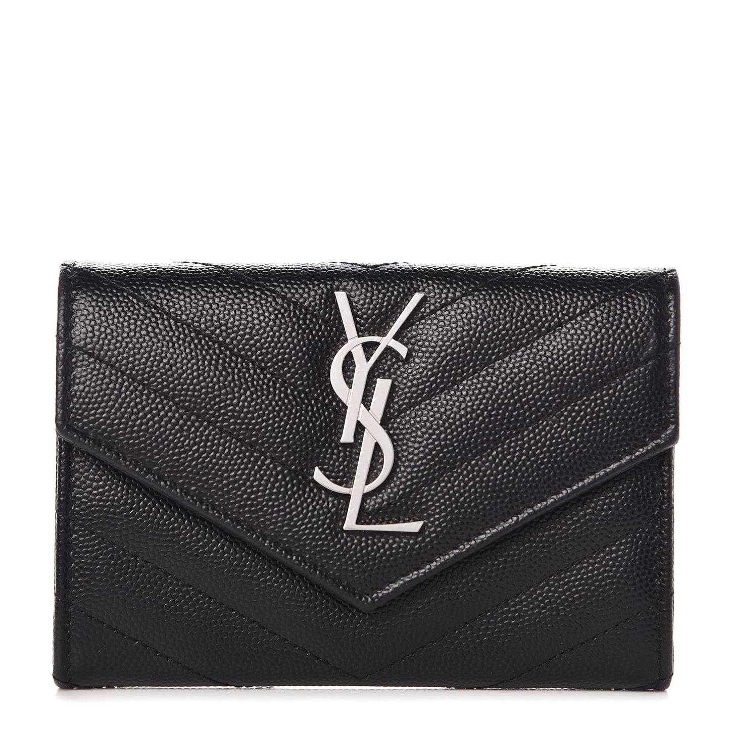 Grain De Poudre Matelasse Chevron Small Monogram Envelope Wallet Black