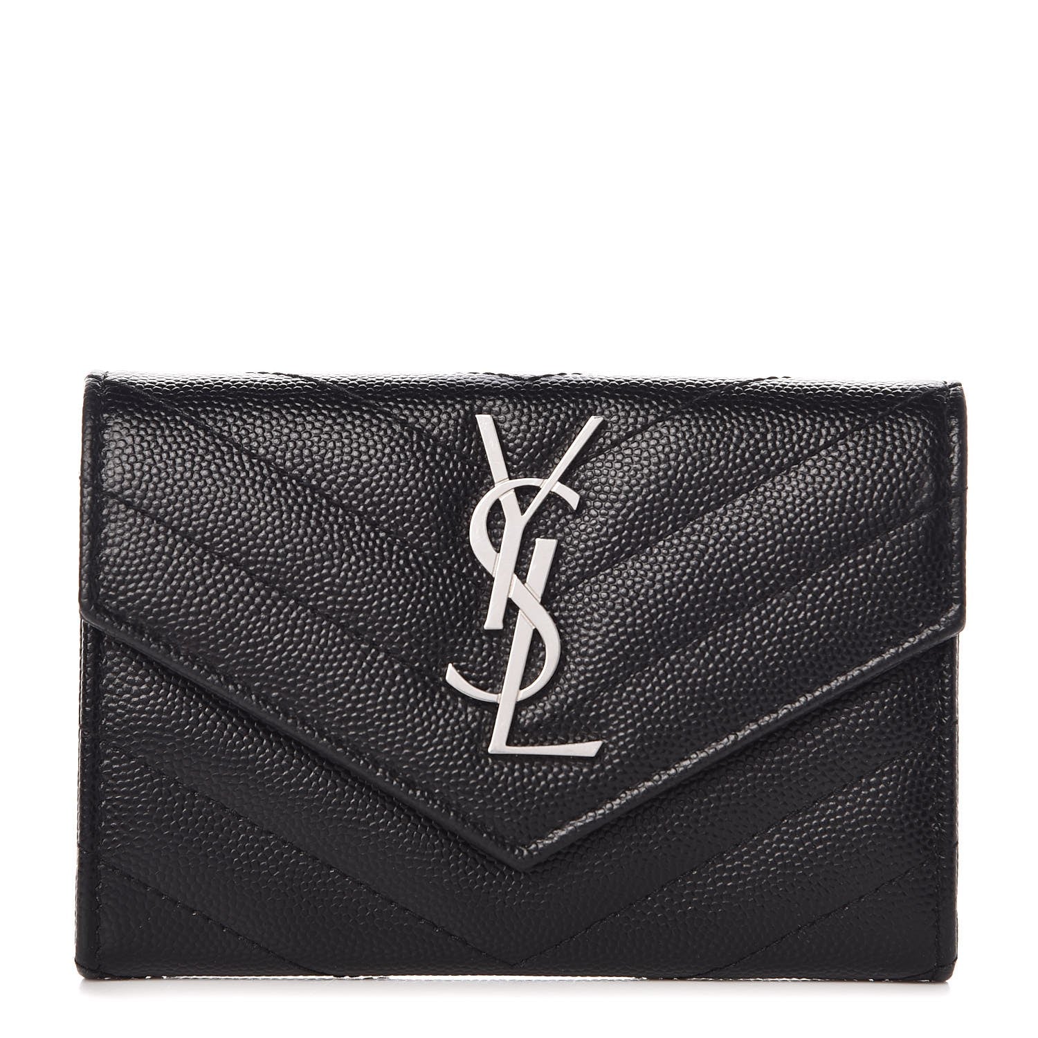 Saint Laurent Grain De Poudre Matelasse Chevron Small Monogram Envelope Wallet Black 1 of 7